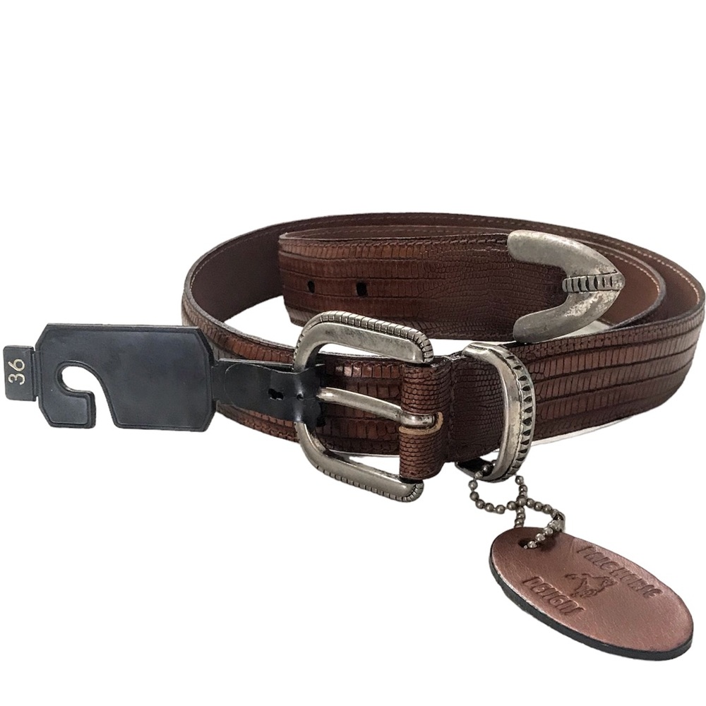 Italian Leather Belt NWT Brown Embossed Silver Etched Hardware Pale Horse Sz 36